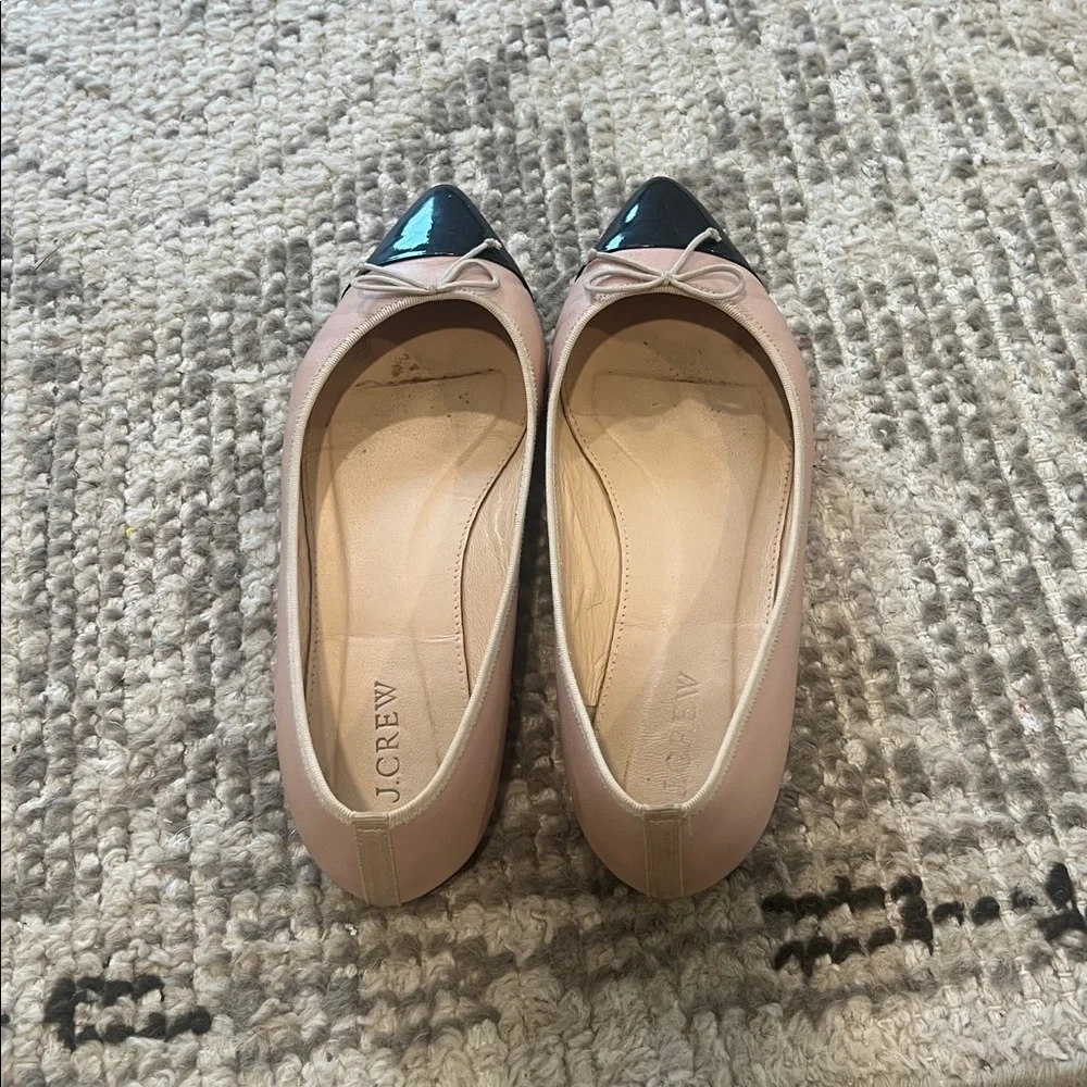 J. Crew Two-Tone nude/blush and Black patent Pointed Toe Ballet Flats